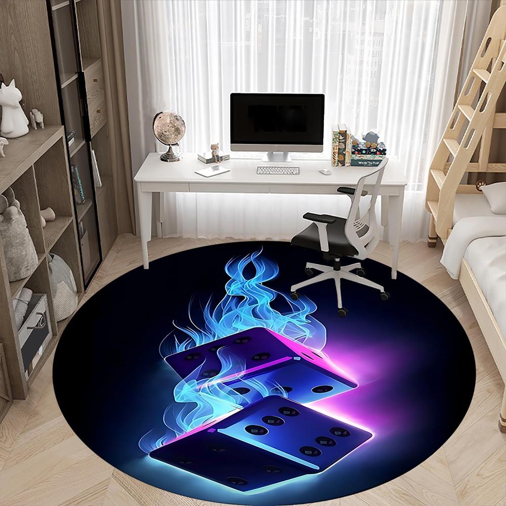 1 Stück Flammenwürfel Büro Runde Teppichfläche, Indoor-Matte Geeignet Für Büro, Unter Bürostühlen Schlafzimmer Wohnzimmer Heimdeko T163