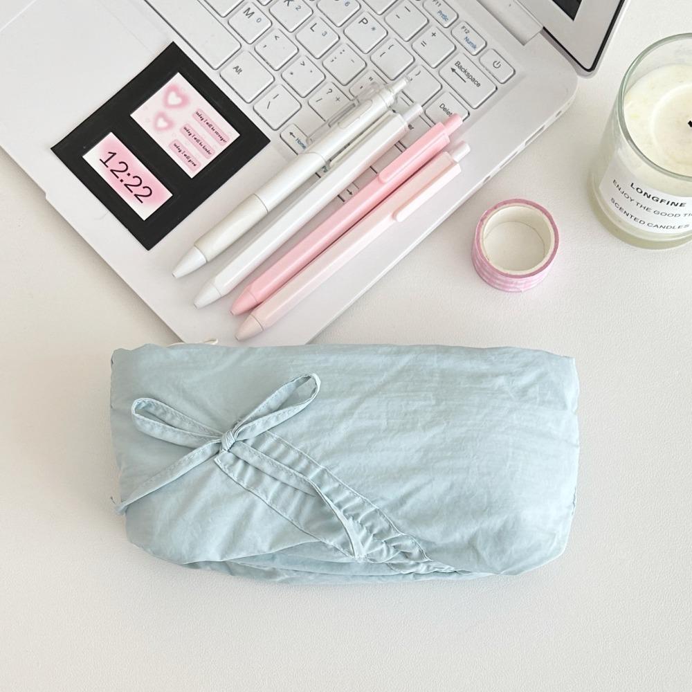 Fashion Large Capacity Bowknot Pencil Case Cute Bow Zipper Stationery Storage Bag Solid Color Students Stationery Pouch Students