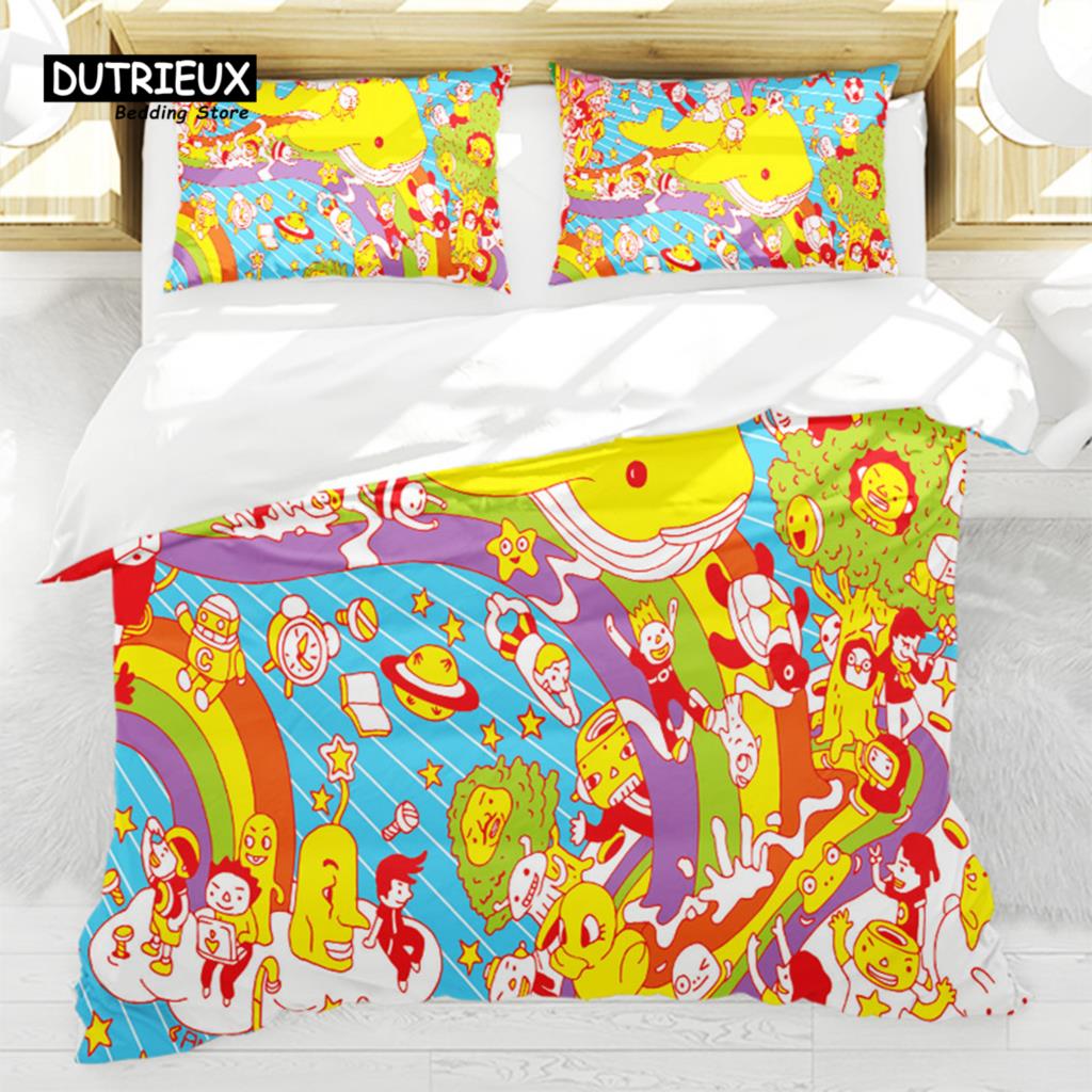Abstract Art Painting Duvet Cover Colorful Cartoon Pattern Bedding Set Microfiber Quilt Cover Twin Full For Kids Girl Teen Decor