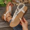 Fashion Plus Size Woven Clip Toe Sandals Women Summer Elastic Band Wedge Heel Sandals Woman Comfortable Soft Sole Rome Sandles Female
