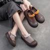 Johnature Simple Breathable Hollow-out Shoes Retro Genuine Leather Thick Sole Women's Flat Platform Shoes