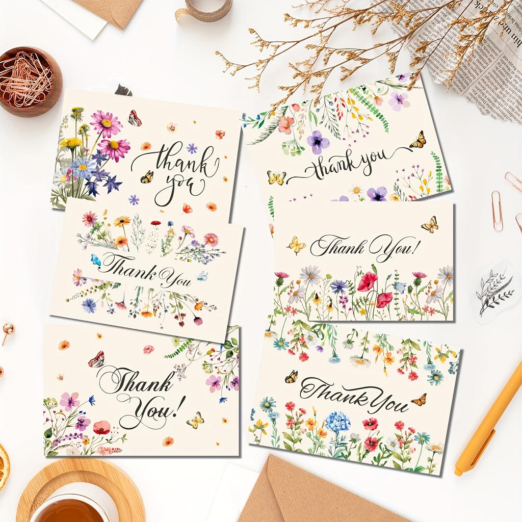 75 stk vintage blomster takkekortsett, gratulasjonskortsett med konvoluttklistremerker Bryllupsbursdag, voksenseremoni, jubileum, feriehilsenskort