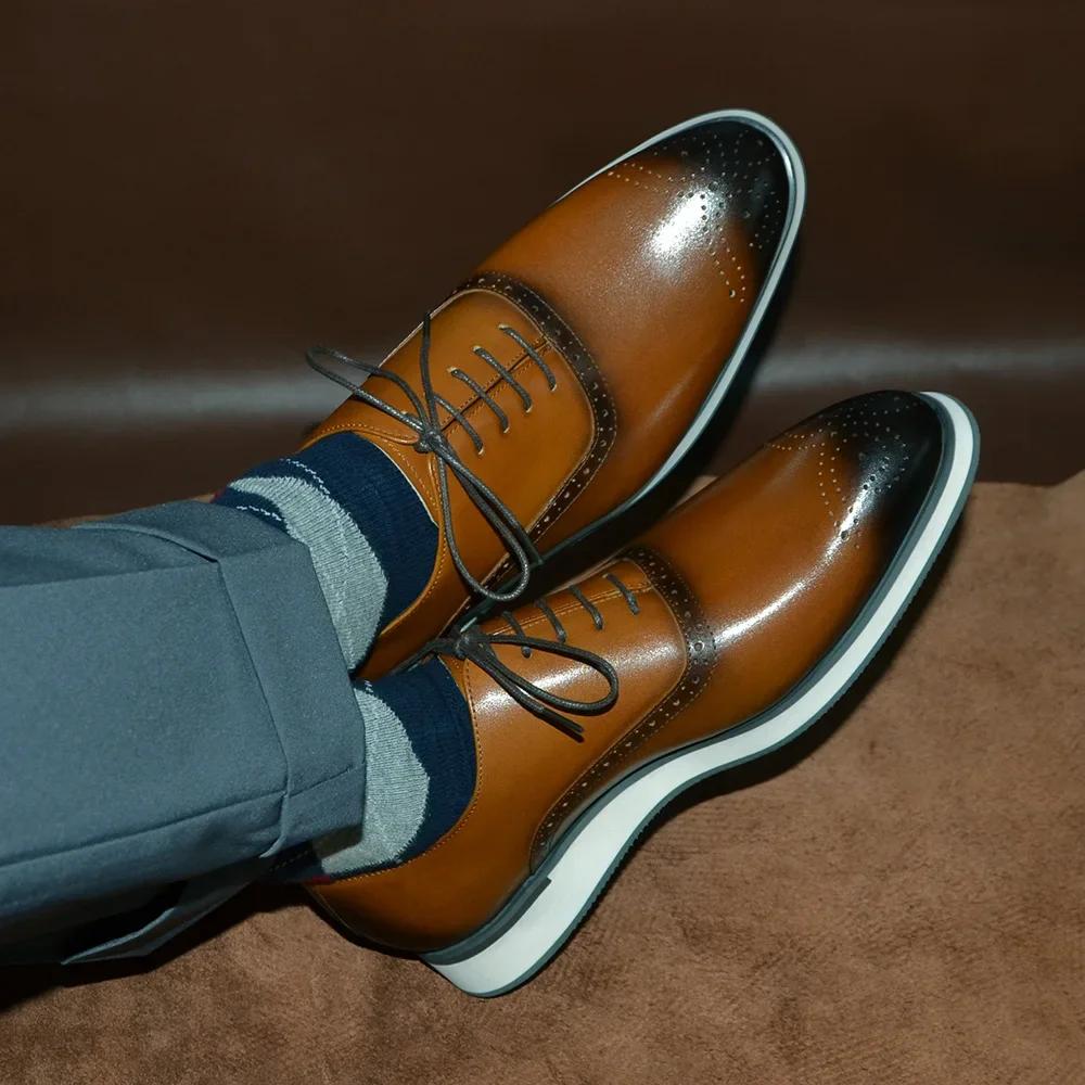 Classy Mens Dress Oxford Shoes Handmade Genuine Leather Soft Flat Sneakers Brogue Brown Black Party Business Formal Shoes Man