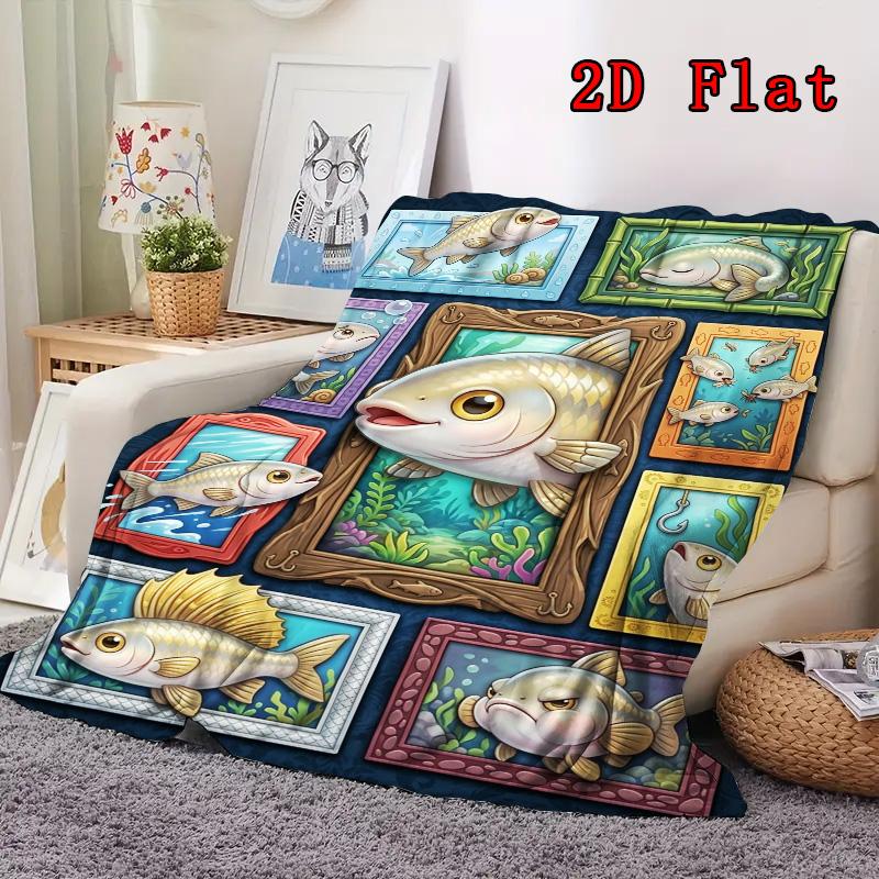 Fish Fantasia 2D Flat Pattern Flannel Blanket, High quality All Seasons, Home Decor, Warmth and Comfort, Perfect for Christmas Gifts.