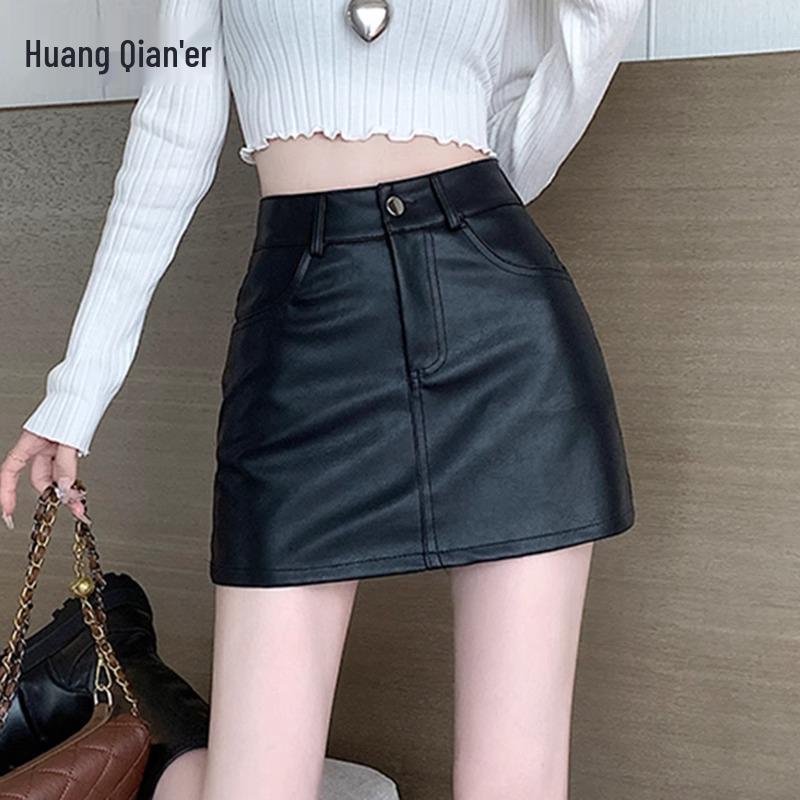

Autumn/Winter 2024 High-Waist Black A-Line Leather Midi Skirt for Women XS