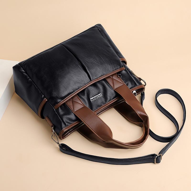 Soft Leather Texture Messenger Bag Women New Euro-American Vintage Color-Block Shoulder Crossbody Bag Elegant Versatile Travel Mom Bag