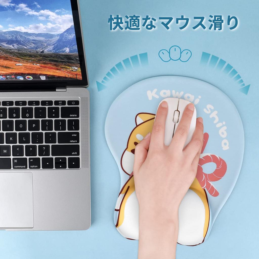 Newseego Mouse Pad with Integrated Wrist Memory Foam Wrist Ergonomic Reduces Wrist Ideal for Gaming and Stylish Shiba Inu Design Rest, Relief, Design,