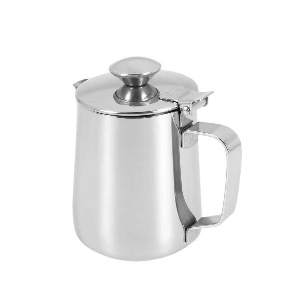 Praktischer Edelstahl-Milchaufschäumer mit Deckel Espresso Kaffee Cappuccino Milch Sahne Tasse Aufschäumkrug