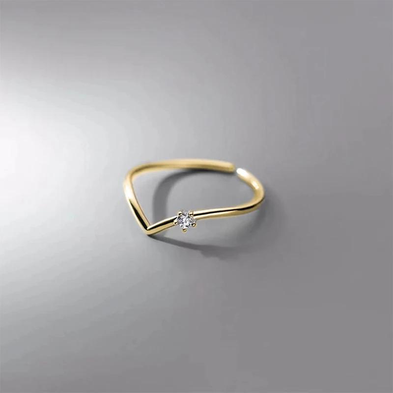 

New Fashion Simple Single Circle V-shaped Thin Rings For Women Crystal Zircon Summer Open Ring Accessory Female Daily Ring Gifts золотой
