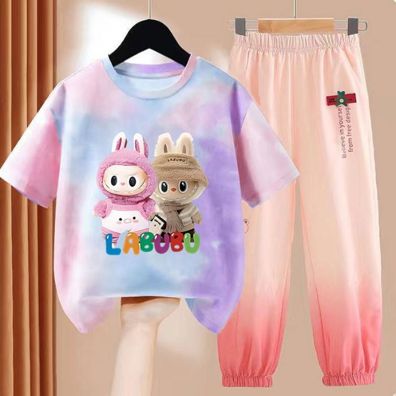 LBB Girls' Dopamine Set Summer Children's Fashionable Short-sleeved T-shirt Ice Silk Set