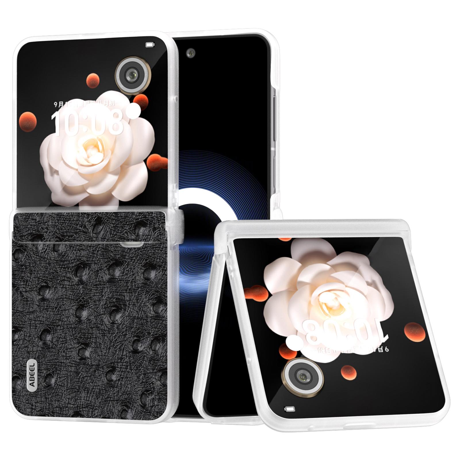 

For Honor Magic V Flip 5G Case Genuine Cow Leather+PC Phone Cover Hinge Protection Black