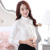 Women's 2025 Ruffled Lace White Chiffon Long Sleeve Slim Fit Professional Work Shirt