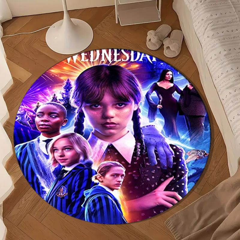 Wednes-day Gothic Family Reunion Round Rug for Livingroom,Bedroom, Palyroom, Chair Rug, Area Rug, Circle Carpet, Large Size Fan Christmas Gift