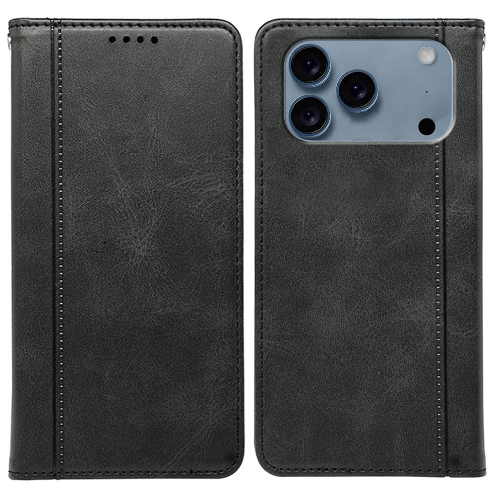 

Чехол для iPhone 17 Pro Max со скрытой магнитной застежкой, кожаный чехол для телефона с текстурой теленка Black