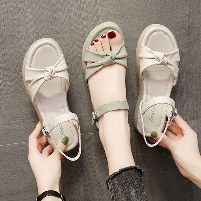 Fairy Wind Beef Tendon Sole Sandals Female 2025 New Versatile Retro Soft Leather Casual Slippers Student Soft-soled Beach Shoes