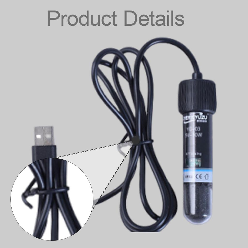 Aquarium Heater 2A Black 5V Sturdy Space Saving Fish Tank Heater Portable Fish Tank Heating Rod Smart Control