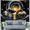 Amhokhui Black and White Tapestry Sun Mountain Tapestry Starry Night Aesthetic Tapestries Trippy River Landscape Tapestries Dark Wall Hanging Decor