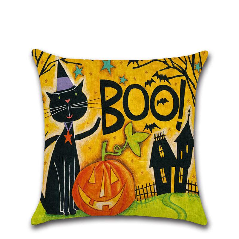 

Linen Halloween Pillow Case Pumpkin Ghost Pattern Christmas Cover Cushion B