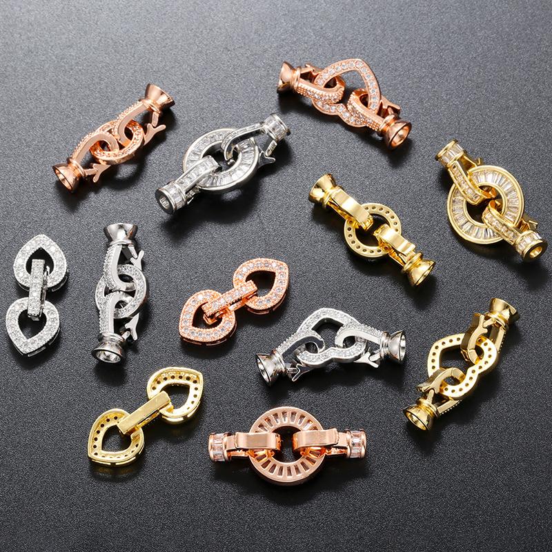 ZHUKOU Hooks for jewelry making women bracelet jewellery making supplies Cubic zirconia connectors jewelry materials VK197