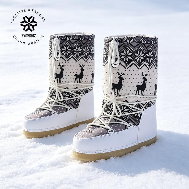 Womens Winter Snow Boots High Shaft Warm Waterproof Slip Resistant Chunky Sole Fur Lined Outdoor Casual