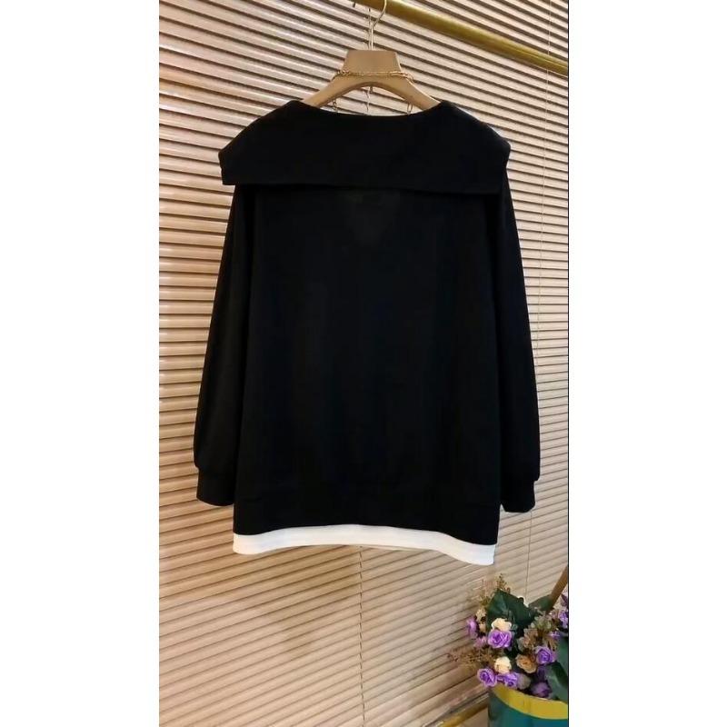 Plus Size Women Fake Two Piece Long Sleeve T Shirt Loose Fit Casual Top