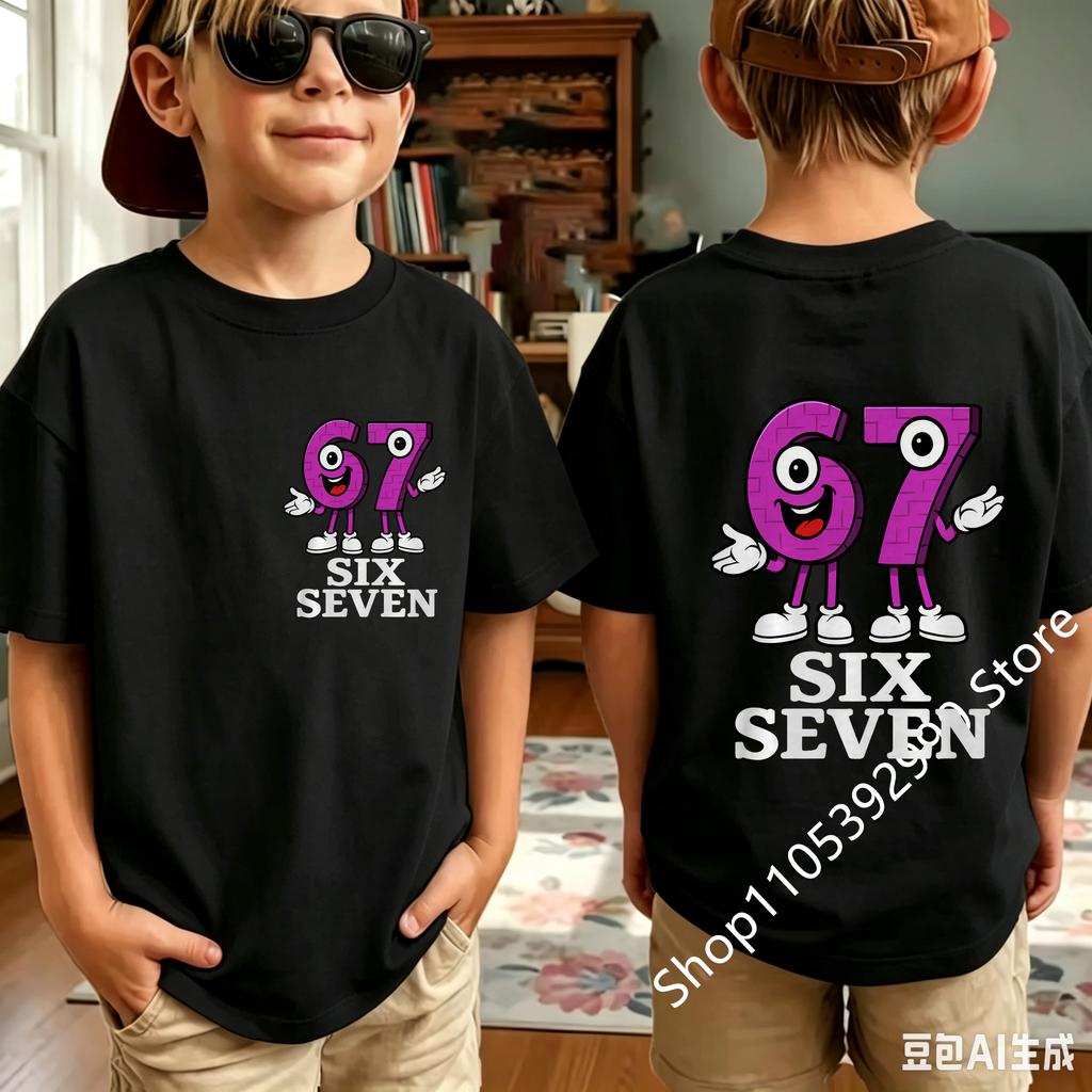 Summer New Children's T-shirt Casual Fashion Kids Clothing 67 Six Seven Cute Print Trendy Boys Girls Y2k Short Sleeve Tees Tops