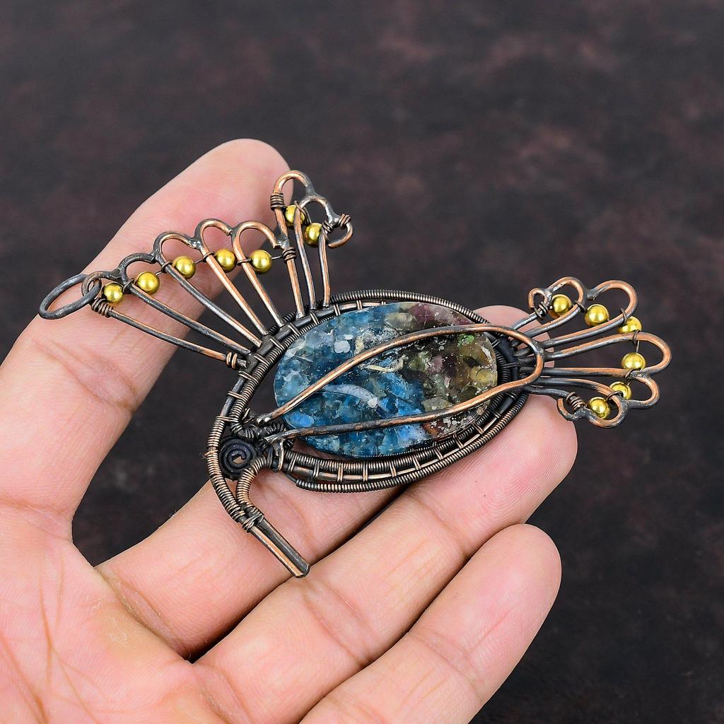Watermelon Tourmaline Pendant Copper Wire Wrapped Pendant Gemstone Bird Jewelry Handmade Pendant Very Pretty Copper Jewelry Anniversary Gift