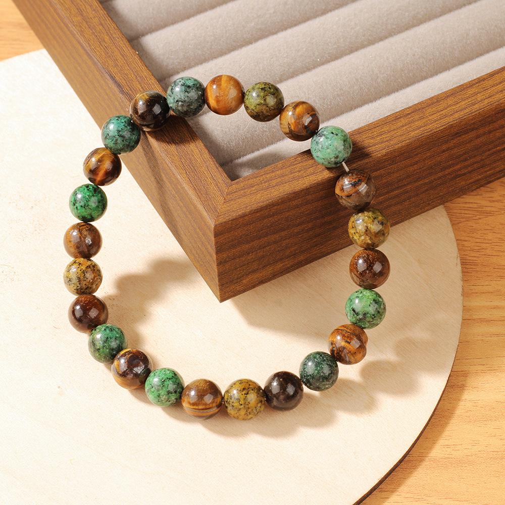 Festive Gifts Earthy Green And Brown Stone Beaded Bracelet Fashion Jewelry For Unisex Daily Wear Stylish And Easy To Match Accessory