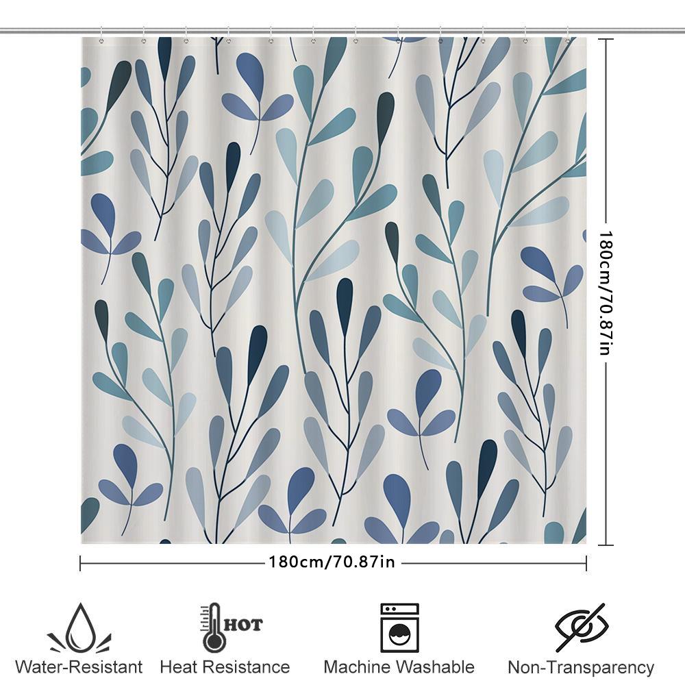 Blue Green Leaf Shower Curtain With Water Repellent Fabric For Bathroom Decor 72X84In Large Size Bath Linen Modern Style Waterpr