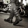 Luxus-Design Lederschnalle Riemen Mitte der Wade Männer Motorradstiefel Mode Schnürschuhe Britischen Stil Qualität männliche Schuhe Botas Hombre