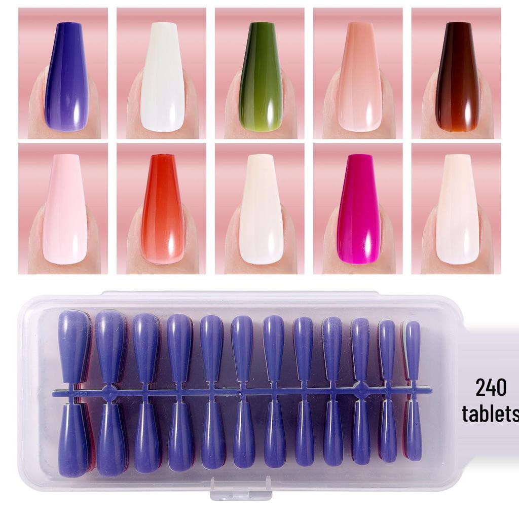 Solid Color Manicure Nail Tips Set with Multi-color Options - 240 Wearable Fake Nail Stickers