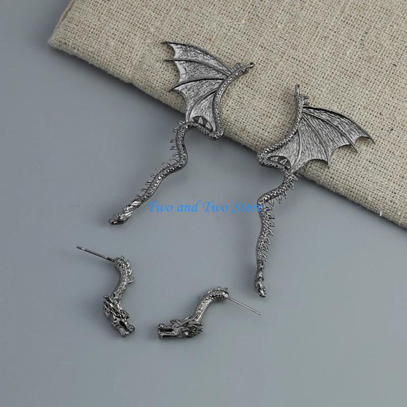 HX6F Dark and Daring Detachable Dragon Ear Studs Adornment Delicate Ear Clip Jewelry