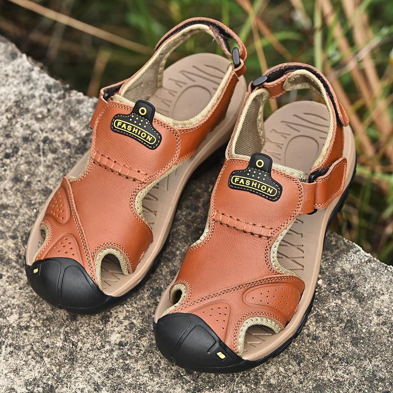 Fashion PARZIVAL Summer Men Sandals Genuine Leather Beach Sandals Breathable Casual Leather Sandals Male Outdoor Sandals Roman Shoes