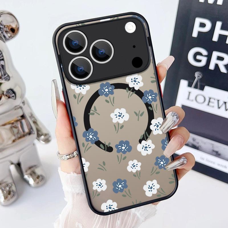 

Romantic Flowers Pattern Magnetic Phone Case For iPhone 17 15 16 Pro Max 14 13 Pro For Magsafe Wireless Charge Soft Edge Cover iPhone17 Pro Max