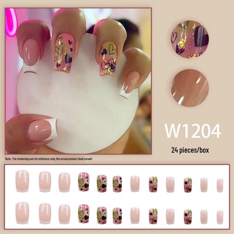 Chic Black Heart & Gold Foil Marbled Nail Stickers – Stylish, Spicy, High-End Manicure.