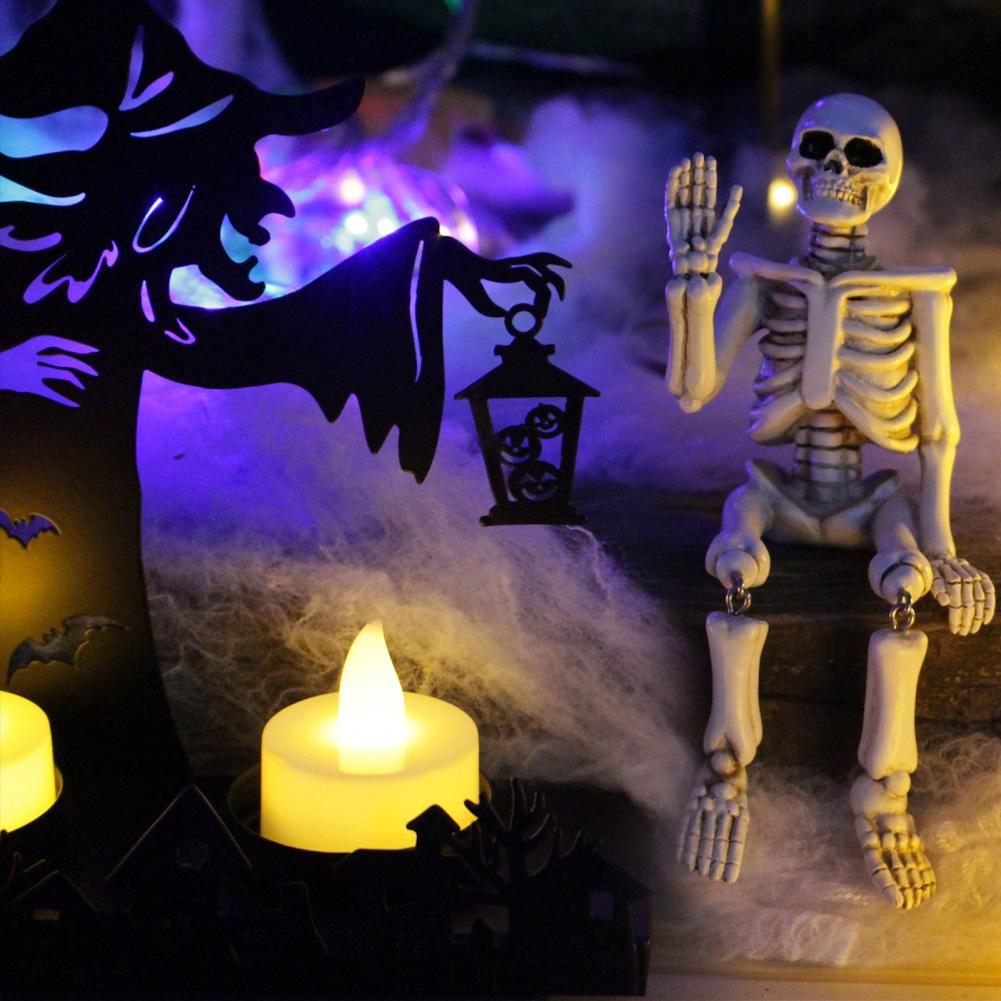 Swing Leg Skeleton Figurine Sitting Skull Resin Statue Sculpture Home Office Desktop Garden Decoration Ornament Halloween Birthd