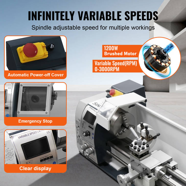 1200W Metal Lathe Metal Lathe Worktable 220x600 Millimeters with Tool Holder