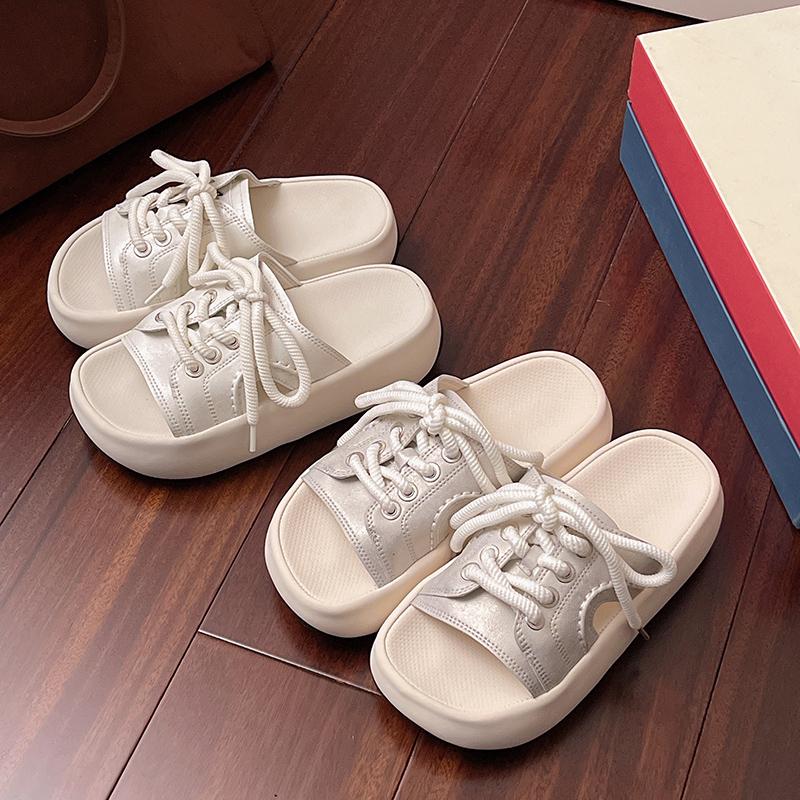 Mode Damen Mode Clogs Schnür-Plateau-Slipper Sommerschuhe Weiche EVA Anti-Rutsch Damen Strand Straßen Slides Dicksohlige Sandalen