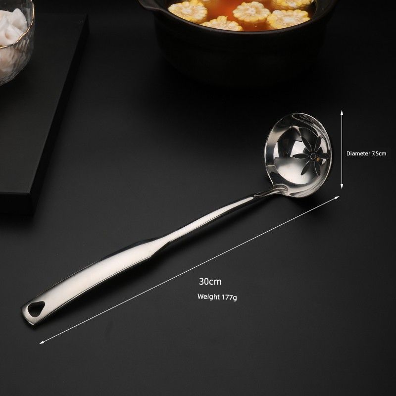304 Stainless Steel Spoon Set for Home Use, Long Handle Hot Pot Spoon, Soup Spoon, Slotted Spoon, Large Deep and Thick 304 Spoons