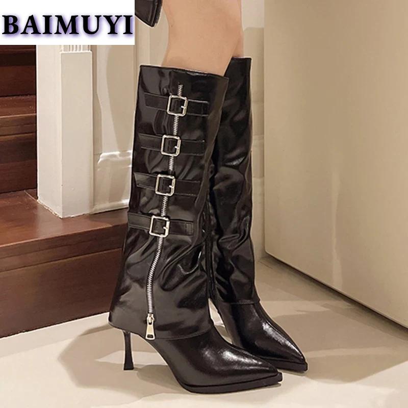 Talons hauts sexy à bout pointu Chaussures pour femmes Marque Bottes hautes jusqu'au genou Tendance 2025 Fermeture éclair Stilettos Bottes punk Escarpins de créateur Mujer Botas