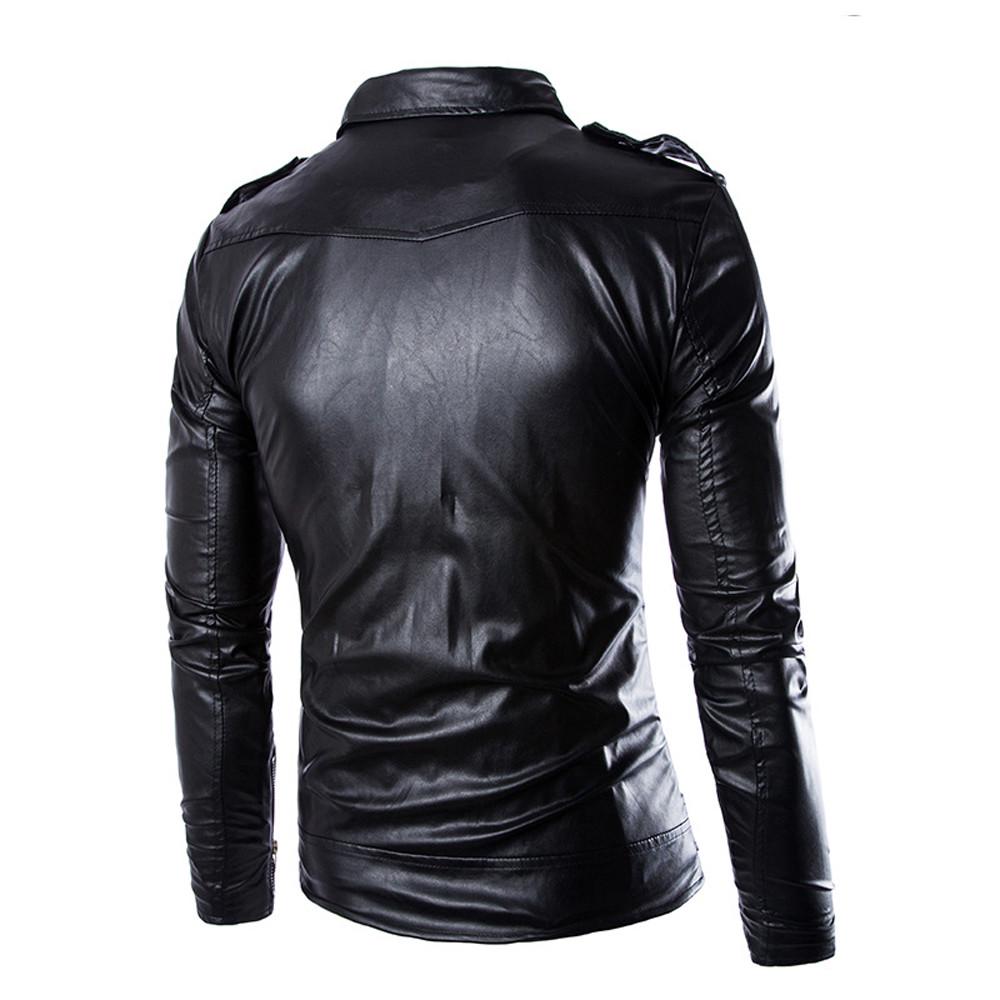 Fashion Men's Autumn Winter Casual Leather Zipper Long Sleeve Jacket Coat Tops