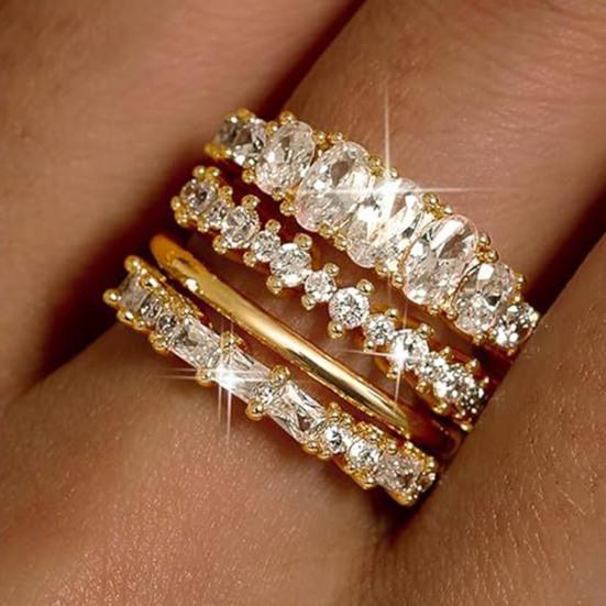 Yousheng 4Pcs Stackable Women Rings Cubic Zirconia Wedding Bands Non Tarnish Dainty Promise Rings for Statement Engagement