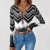 T-shirt da donna slim fit alla moda casual con stampa sfumata, girocollo, pullover a maniche lunghe
