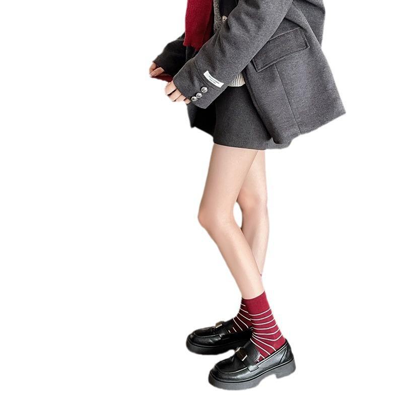 Ankola 2024 Autumn Japanese Women's Striped Combed Cotton Mid-Tube Boneless Stacked Socks