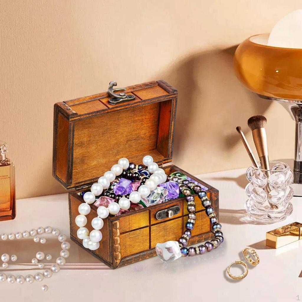 Retro Wood Trinket Box Jewelry Display Case Keepsake Chest Versatile Portable Accessory for Little