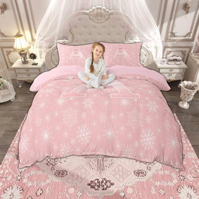Homewish Juego de Funda Nórdica Rosa para Niñas, Juego de Dormitorio con Lazo y Inicial, Juego de Funda de Colcha de Dibujos Animados de Copos de Nieve