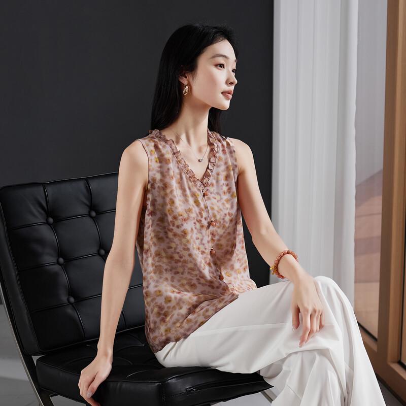 SOFSIL 2026 Summer Retro Floral V-Neck Sleeveless Blouse XL