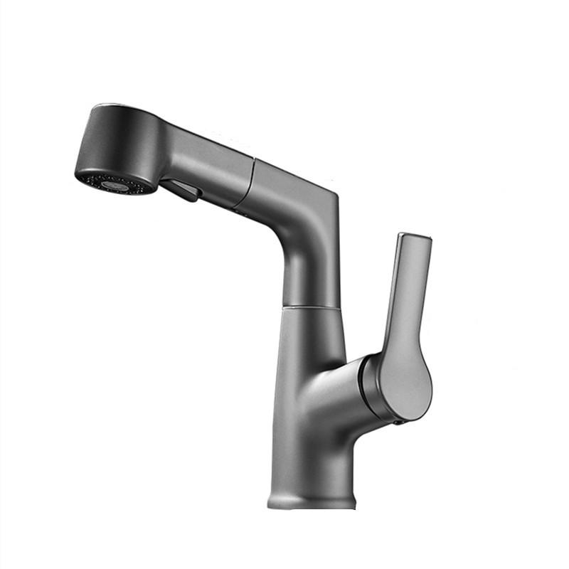 Gun Gray Bathroom Basin Faucet Deck Mounted Pull Out Sink Mixer Tap 360 Rotation Mixer Kitchen Sink Faucet