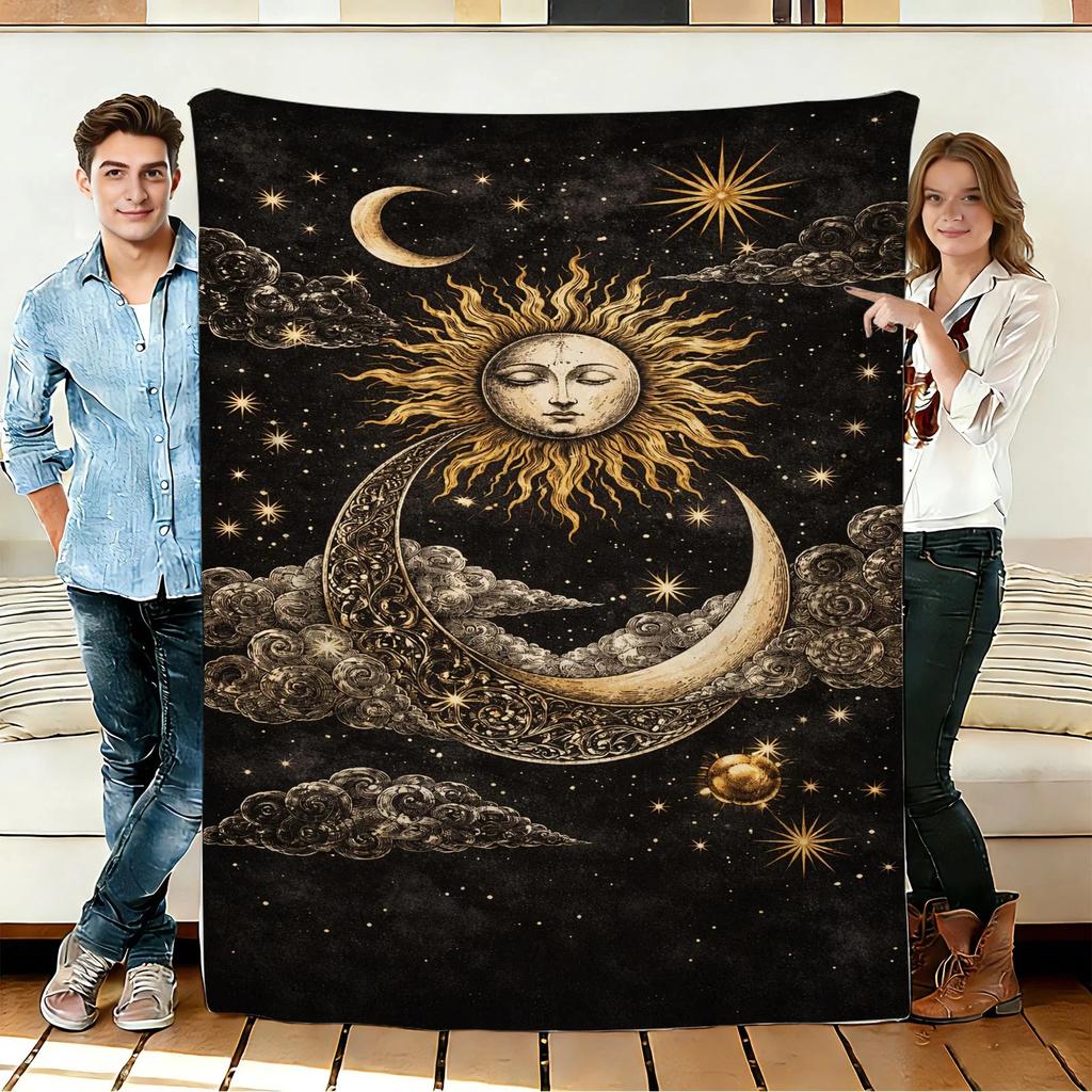 Sun and Moon Flannel Blanket Soft Cozy Throws Napping Travel Use