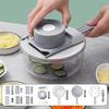 Multi-functional Vegetable Slicer Set with 5 Blades, Including a Storage Basin and Drainer Basket. This Versatile Slicer Set Offers 7 Uses, Including